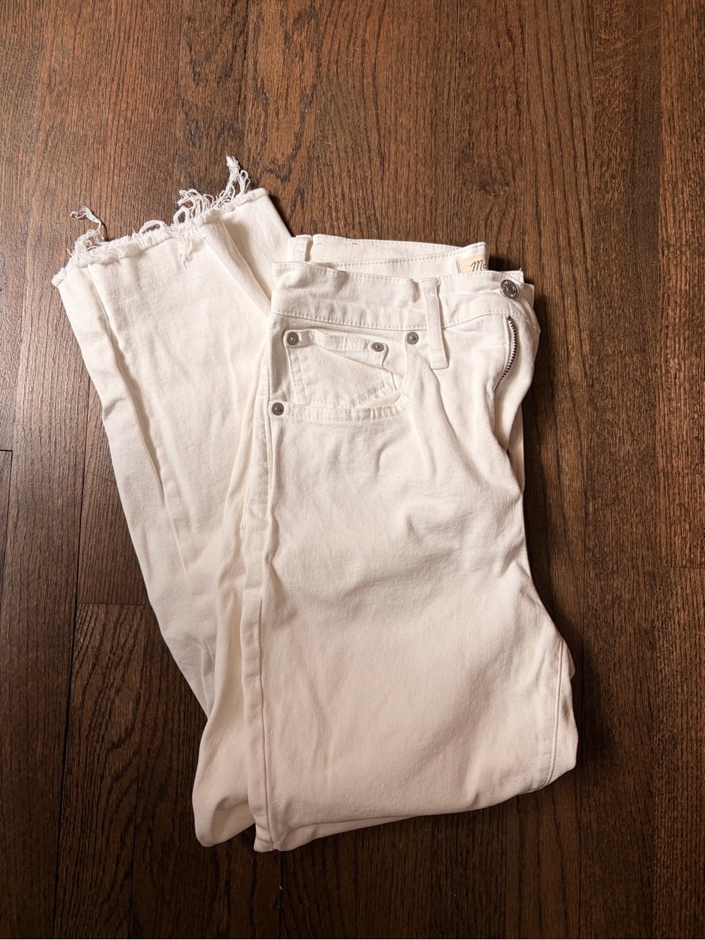 Madewell Off-White Denim Jeans with Frayed Waistband